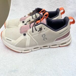 On Cloud Running Cream and Pink Sneakers with Orange Accents